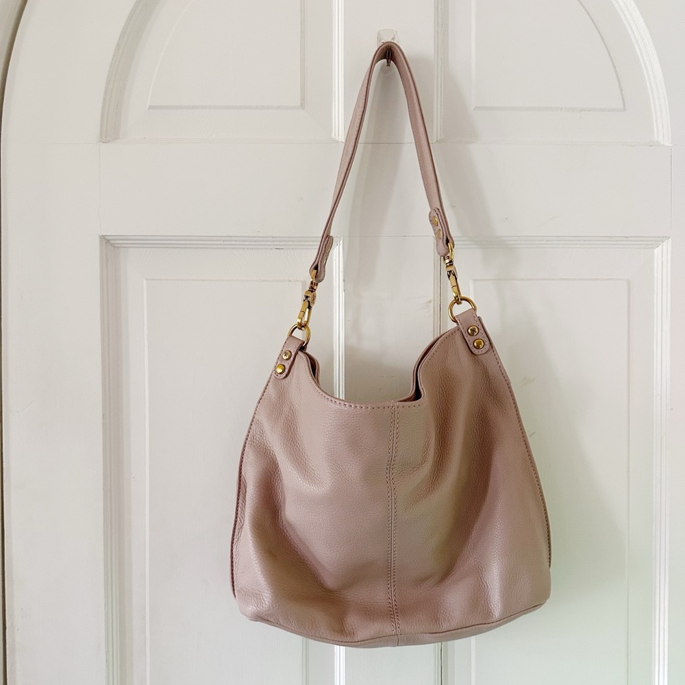 Genuine leather taupe color Hobo brand bag.